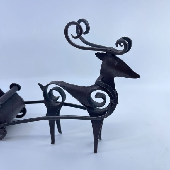 vintage handcrafted wrought iron reindeer & sleigh figurine holiday decor - Picture 3 of 6